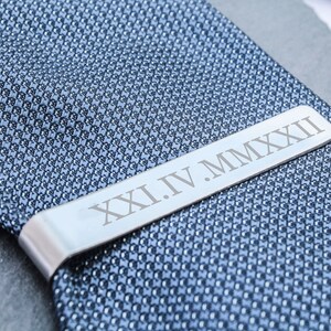 Personalised Tie Clip Roman Numerals and Custom Message Stainless Steel / Gift for Boyfriend or Husband / Valentines Gift / Wedding Tie image 4