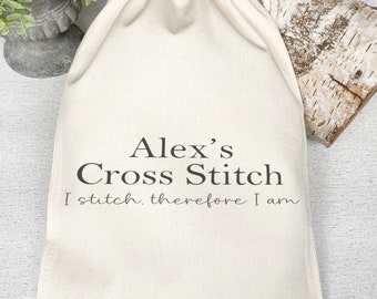 Personalised Cross Stitch Bag - Minimalist Design Project Organiser Storage Tote