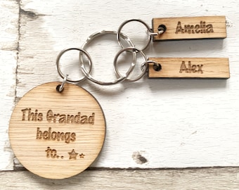 Personalised Wooden Keyring 'This Grandad belongs to ....' Keyring for Grandad / Birthday Present / Christmas Gift / Father's Day Present