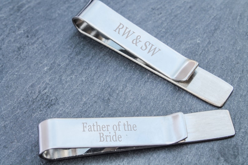 Personalised Tie Clip Roman Numerals and Custom Message Stainless Steel / Gift for Boyfriend or Husband / Valentines Gift / Wedding Tie image 2