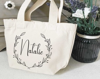 Personalised Canvas Small Tote Bag - Name Lunch Bag - Bridesmaid Proposal Thank you gift
