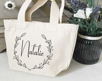 Borsa tote piccola in tela personalizzata - Borsa per il pranzo con nome - Proposta di damigella d'onore Regalo di ringraziamento