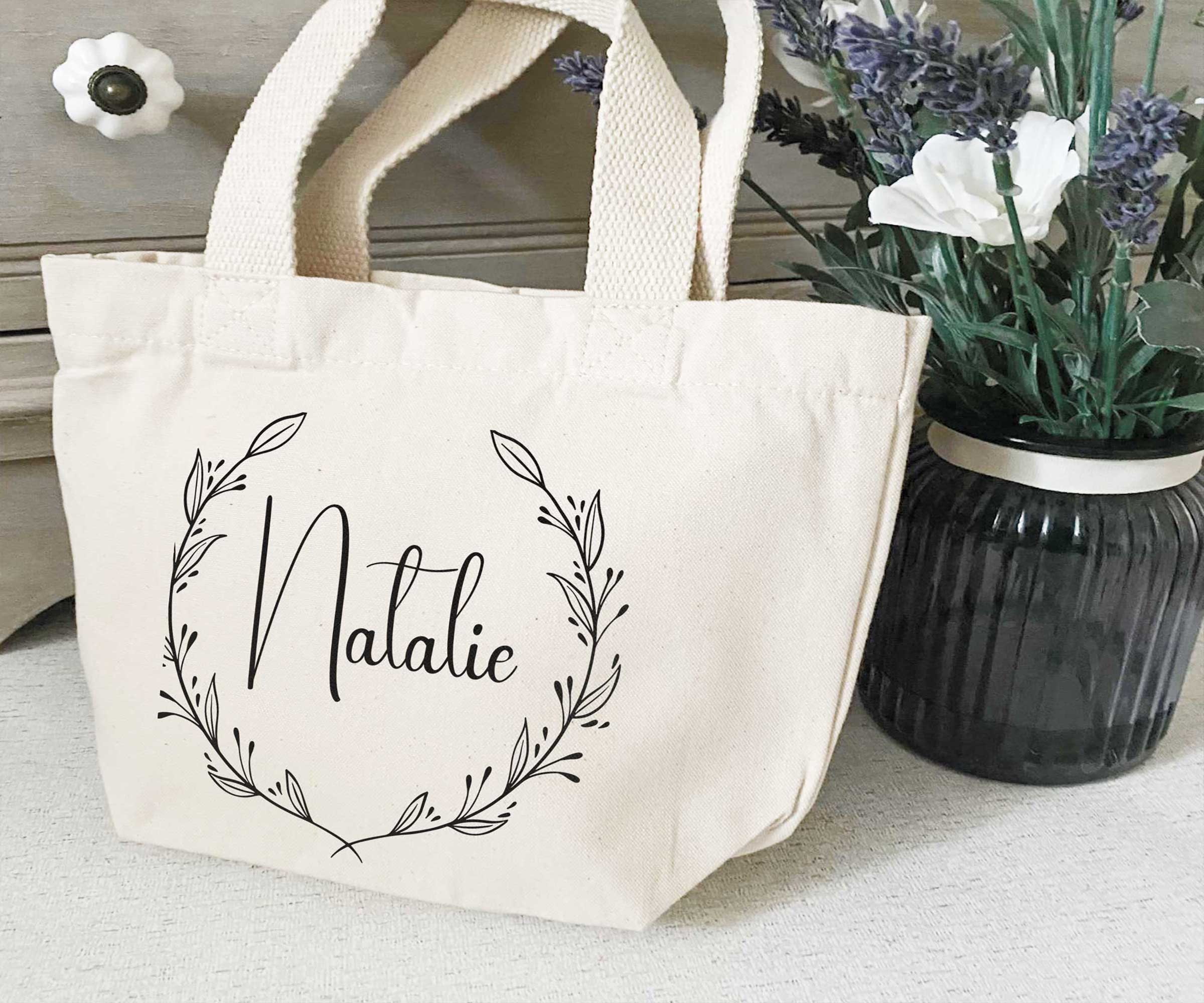 ASHLEIGH Canvas Tote Bag Bridesmaid Blushing Sprigs Tote Name Customized  Personalized Small Greenery Reusable Handbag Shoulder Grocery Shopping Bags  