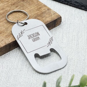 Personalised Bottle Opener Keyring Wedding Party Groomsman Groom Gift Metal Engraved Keyring image 3