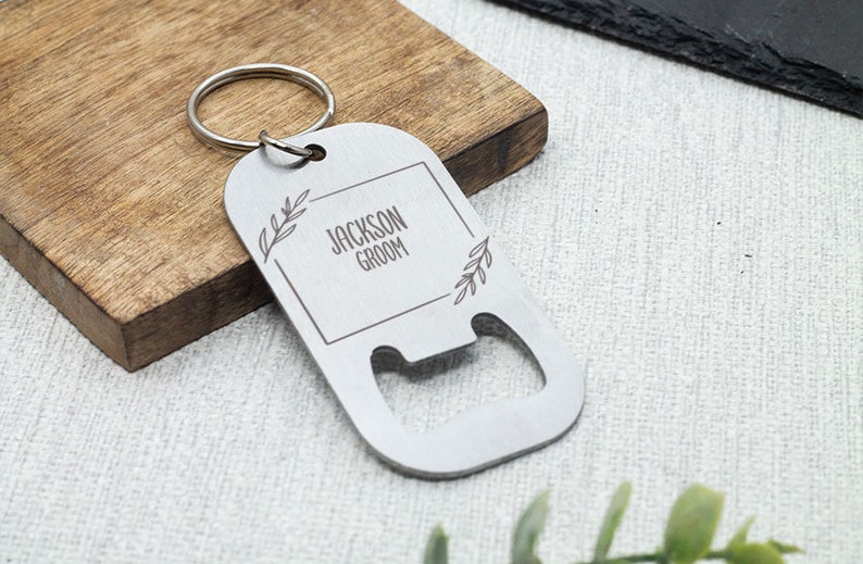 Personalised Bottle Opener Keyring Wedding Party Groomsman Groom Gift Metal Engraved Keyring image 3