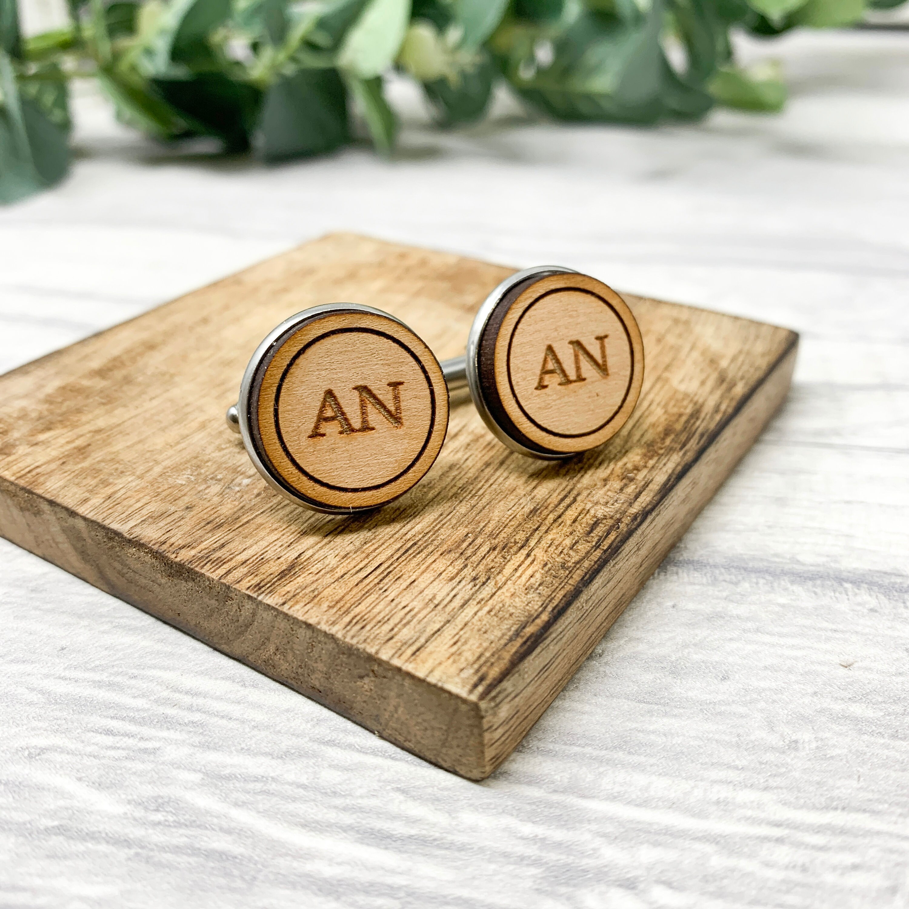 Personalised Wooden Cufflinks Engraved with Initials / Valentines Gif…