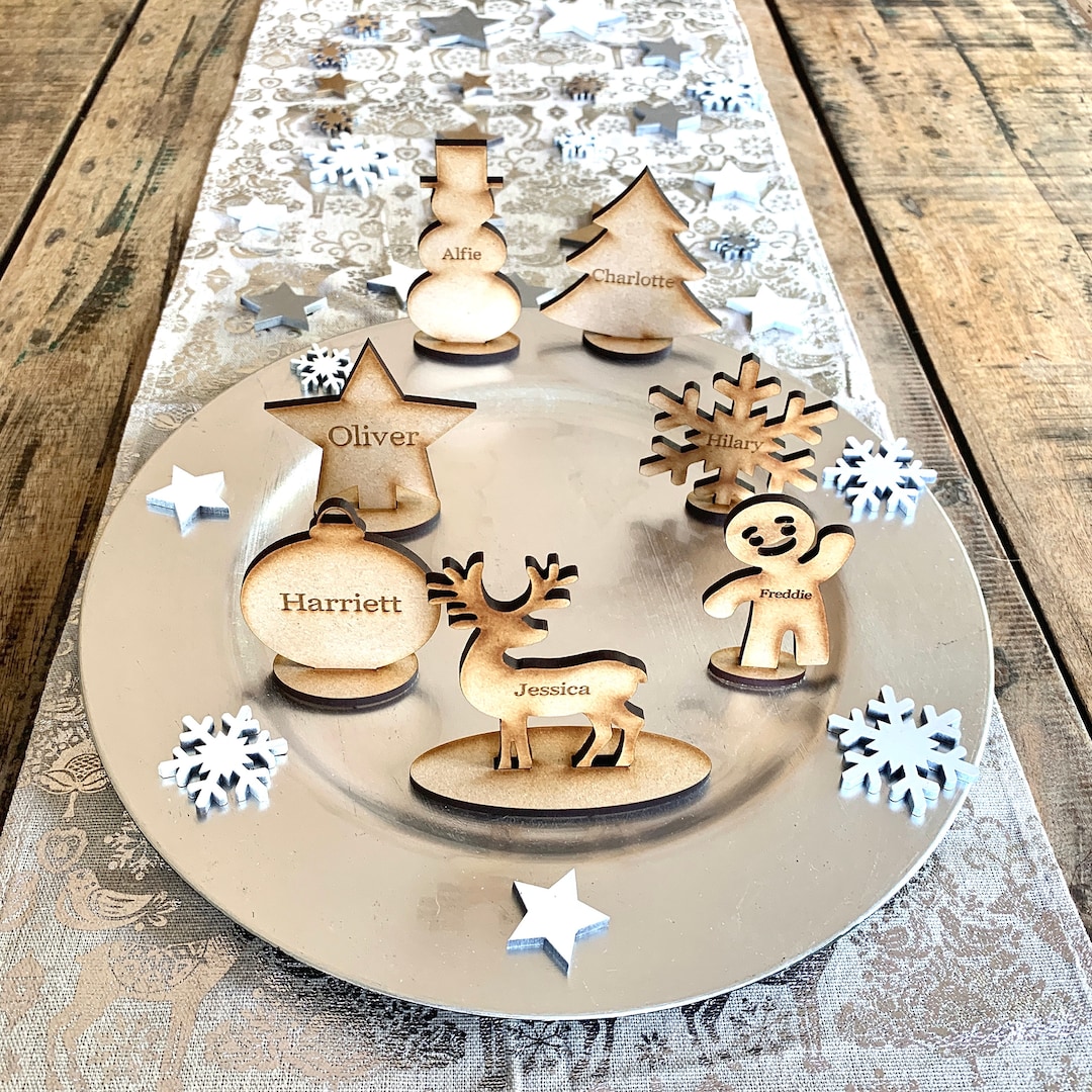Personalised Christmas Table Place Names, Wooden Place Settings