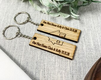 Personalised Home Keyrings With Names and Dates (Set of 2)