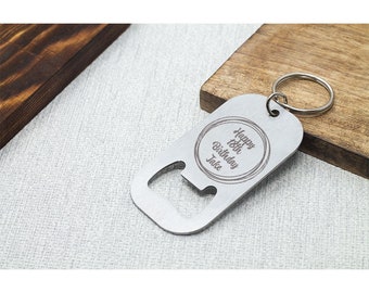 Personalised Bottle Opener Keyring - Birthday Age- Special Birthday Gift - Metal Engraved Keyring