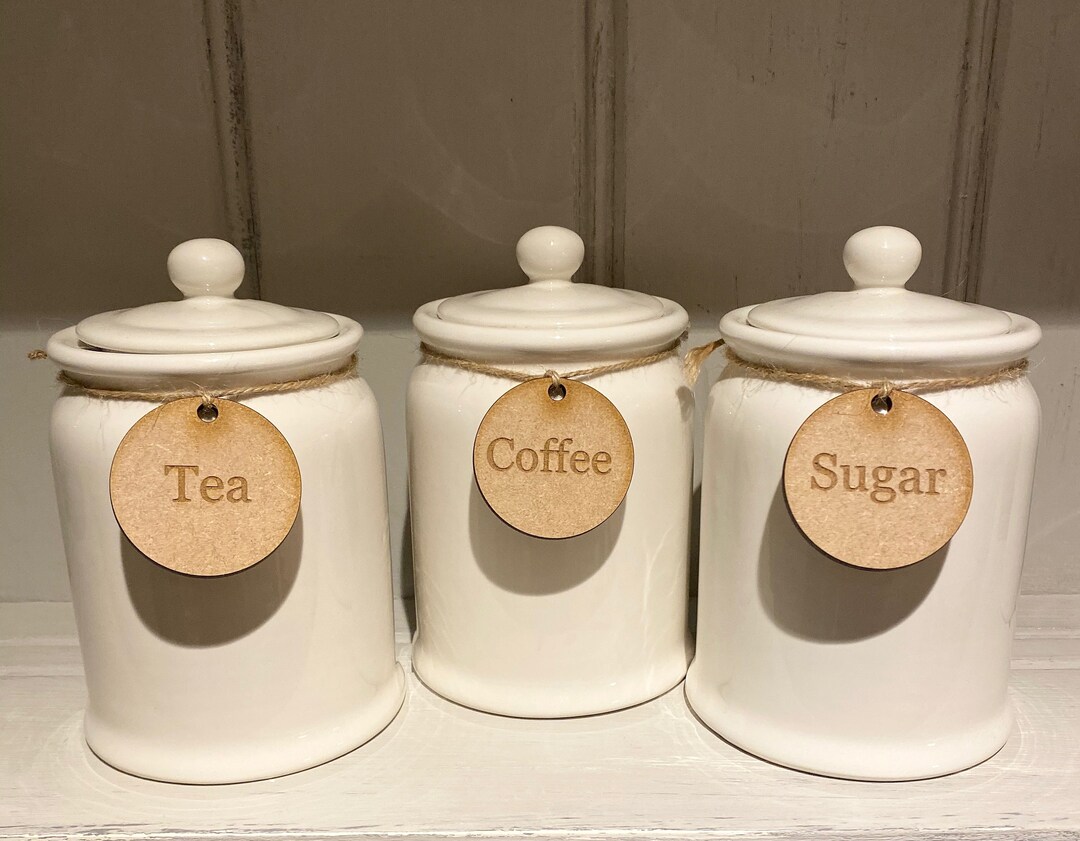 Tea Coffee Sugar Round Wooden Labels Complete With Twine Rustic ...
