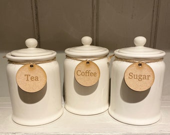 Tea Coffee Sugar Round Wooden Labels Complete With Twine Rustic Canister Utensil Tags