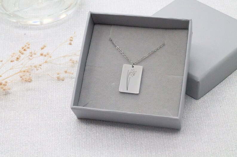 Personalised Birth Month Necklace With Custom Message on Back Bridemaid Gift, Engraved Jewellery, Mother's Day Gift, Gift Box image 2