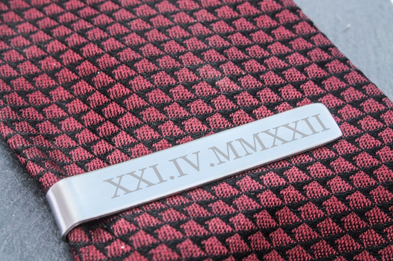 Personalised Tie Clip Roman Numerals and Custom Message Stainless Steel / Gift for Boyfriend or Husband / Valentines Gift / Wedding Tie image 3