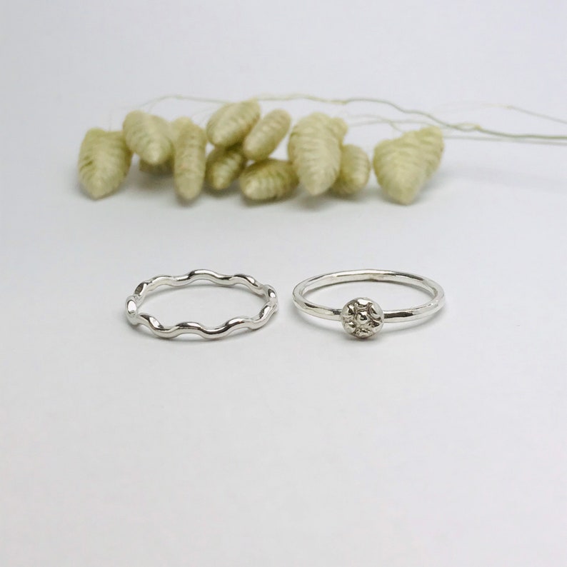 Sterling Silver Stacking Ring Set Wavy Stacking Rings Silver Rings Floral Ring Hammered Rings