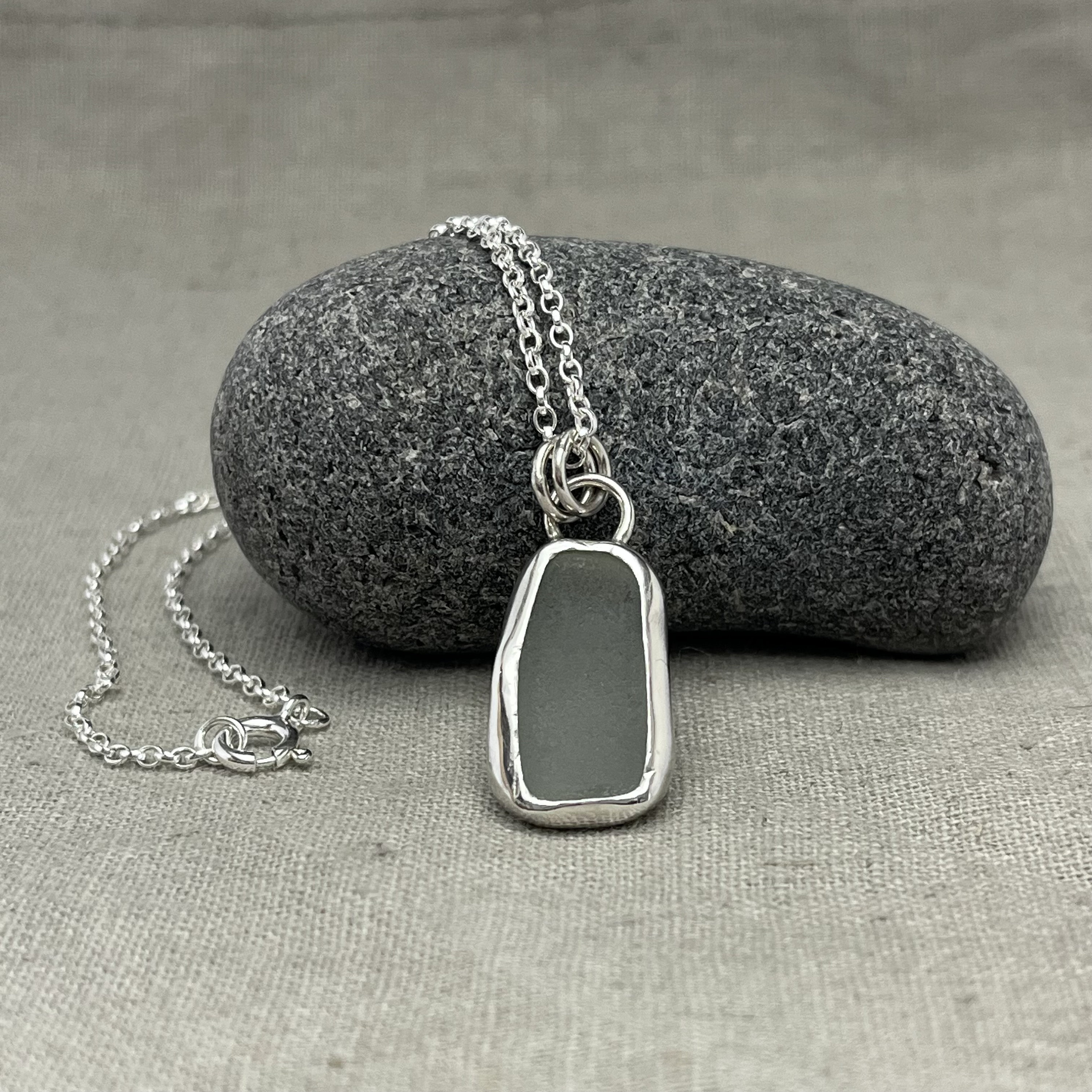 Sea Glass Silver Pendant Necklace Fine Silver Backless Bezel Sea