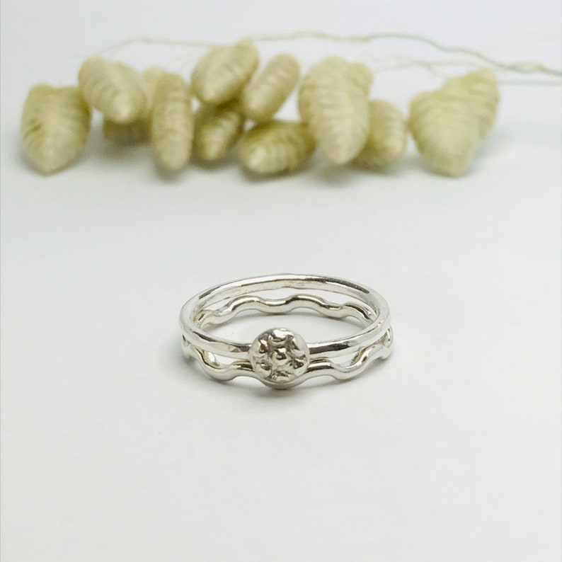 Sterling Silver Stacking Ring Set Wavy Stacking Rings Silver Rings Floral Ring Hammered Rings
