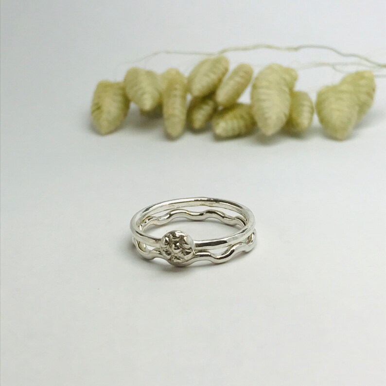 Sterling Silver Stacking Ring Set Wavy Stacking Rings Silver Rings Floral Ring Hammered Rings