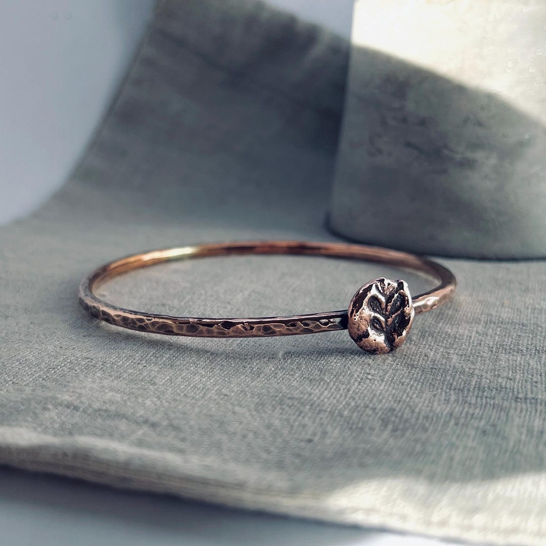 Solid Pure Bronze Bangle With Bronze Fern Seal, Bronze Anniversary Gift