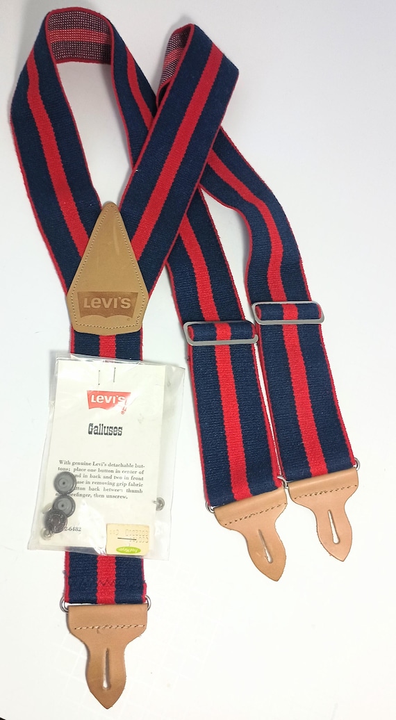 リーバイス サスペンダー ボタン式 ヴィンテージ LEVI'S ブルーレッドストライプ サスペンダー 新品ボタン
