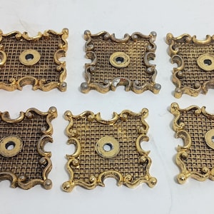 Set 6 Mid Century Knob Backplates Ornate brass 2x2"