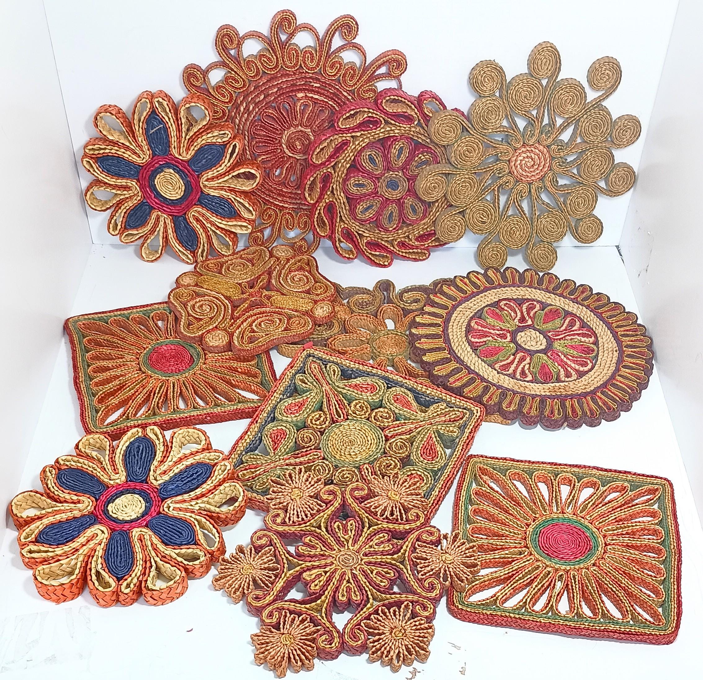 Lot 11 Colorful Wicker Trivets Mid Century - Etsy