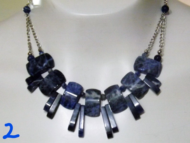Blue Stone Sodalite Collar Necklaces and Chandelier Earrings