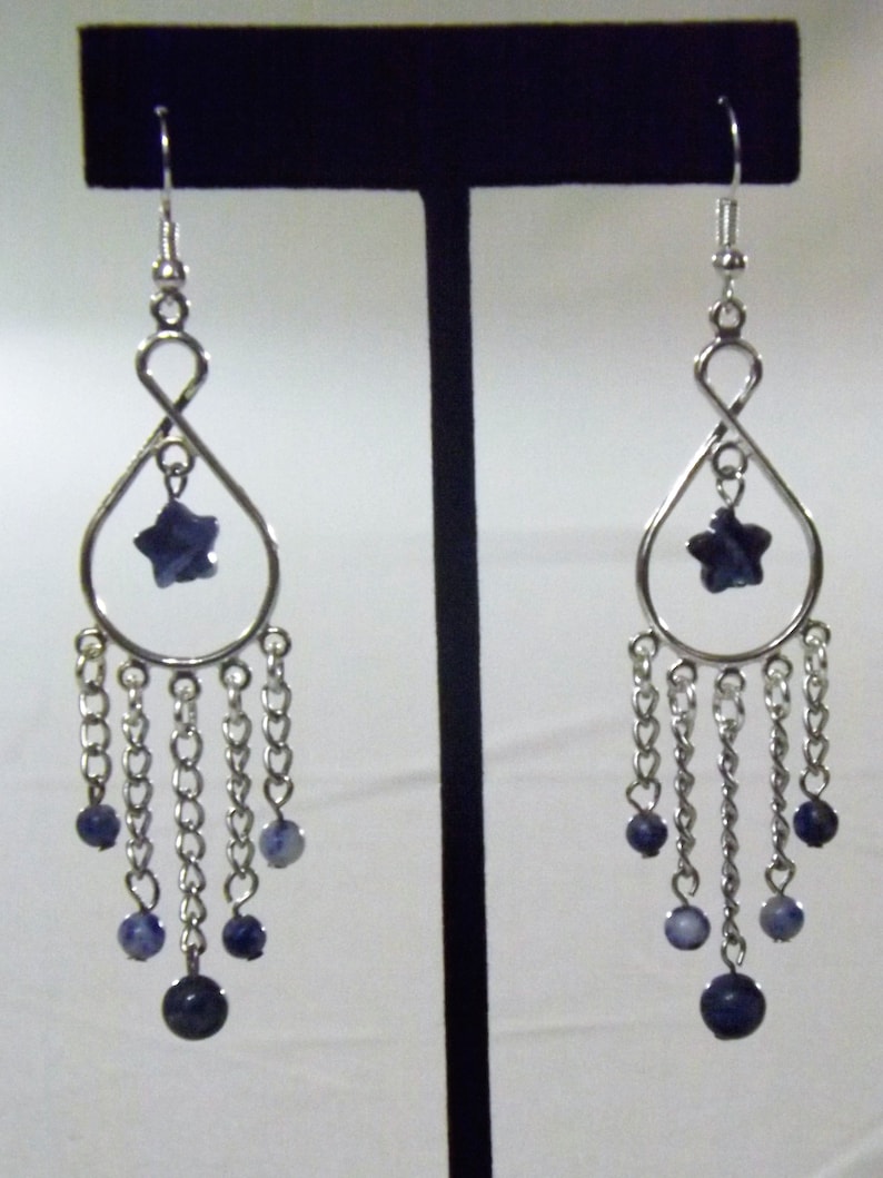 Blue Stone Sodalite Collar Necklaces and Chandelier Earrings