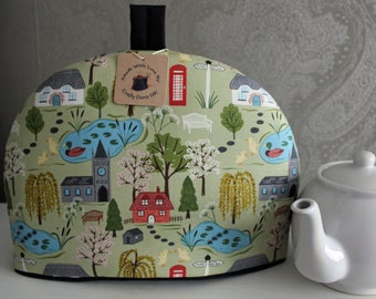 Handmade Tea Cosy: English Village Cotton Teapot Cover