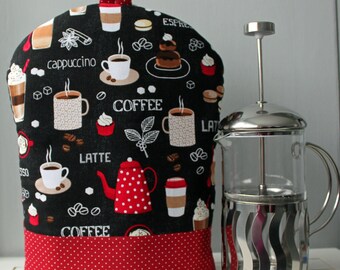 French Press Cafetiere Cosy, Insulated Coffee Cups and Coffee Words Cafetiere Cosy, two sizes available