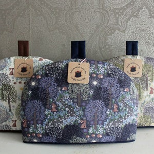 Tea cosy, tea osy for tea pot, insulated bunny rabbits and hedgehogs in bluebell woods tea cosy