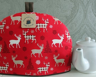 Christmas Tea Cosy: Tartan Deer Winter Tea Pot Cover