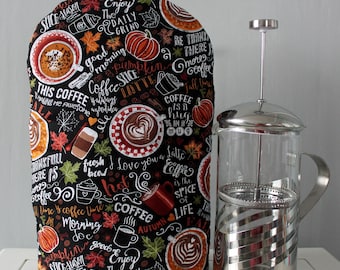 French Press Cafetiere Cosy, Insulated Coffee Cups, Pumpkins and Words Cafetiere Cosy, two sizes available