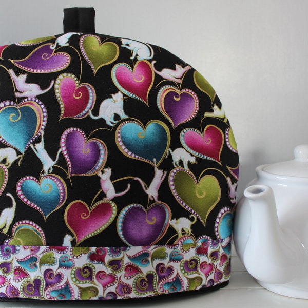 Cats design insulated tea cosy, cats, hearts