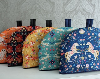 Handmade Cotton Tea Cosy: Folklore Animal & Flower Design