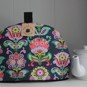 Tea Cosy, Flowers on grey tea Cosy, tea cosy for teapot, Small, Medium, Large