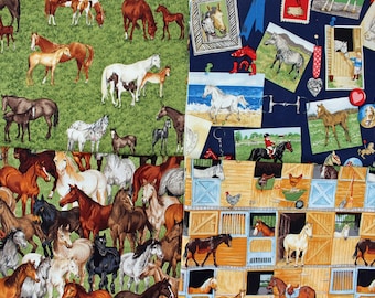Horse Print Cotton Fabric: Makower UK Sewing Material, Half Meter