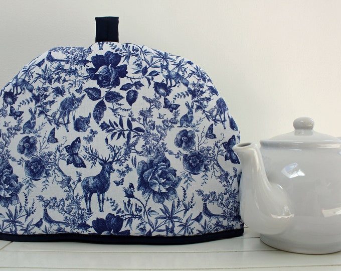 TEA COZY. Blue Toile Teapot Tea Cozy. Reversible Blue Toile Tea Cozy