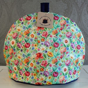 Tea cosy, flower meadow tea cozy for teapot, spring summer design tea cosy, Small Medium Large