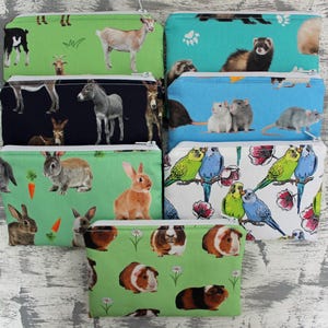 Handmade Animals Makeup Bag: Guinea Pig, Rabbit, Budgie Print