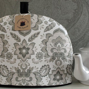 Grey flowers Fleur de Lis design insulated Tea Cosy, SMALL, MEDIUM, LARGE