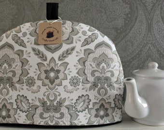 Grey flowers Fleur de Lis design insulated Tea Cosy, SMALL, MEDIUM, LARGE