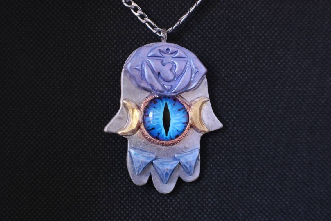 Polymer clay Hamsa Hand Eye Necklace 3rd eye symbol gypsy Etsy