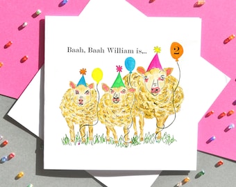 Sheep farm kids 2nd birthday card