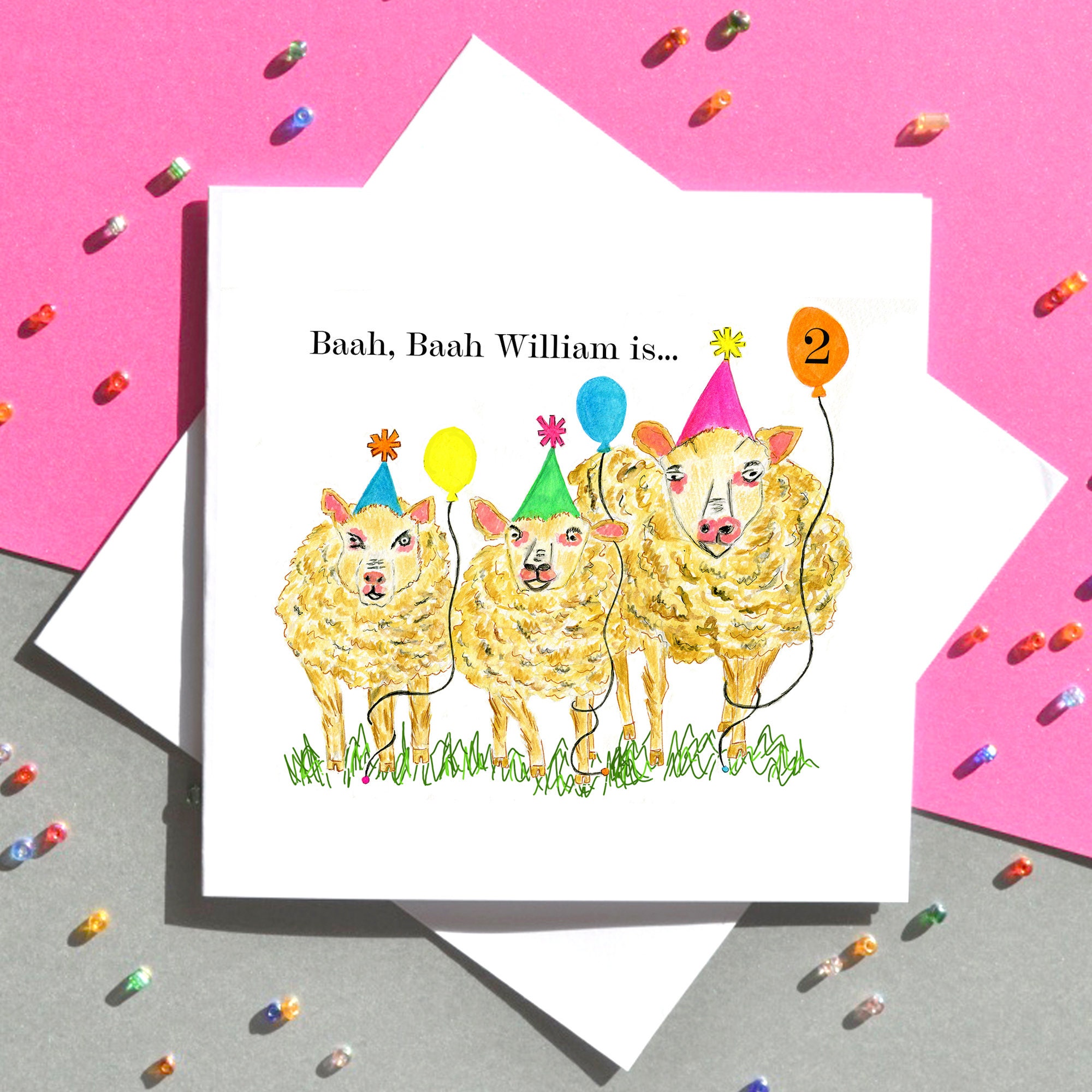 Sheep farm kids 2nd birthday card