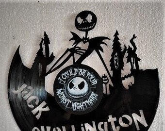 Décoration murale / horloge dans un vrai disque vinyle 33 Tours -Jack Skellington, Mr Jack