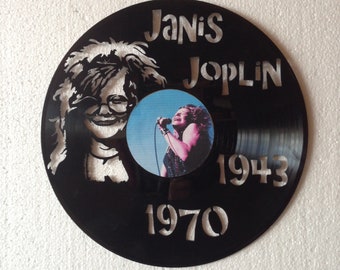 Décoration murale / horloge dans un vrai disque vinyle 33 Tours - Janis Joplin