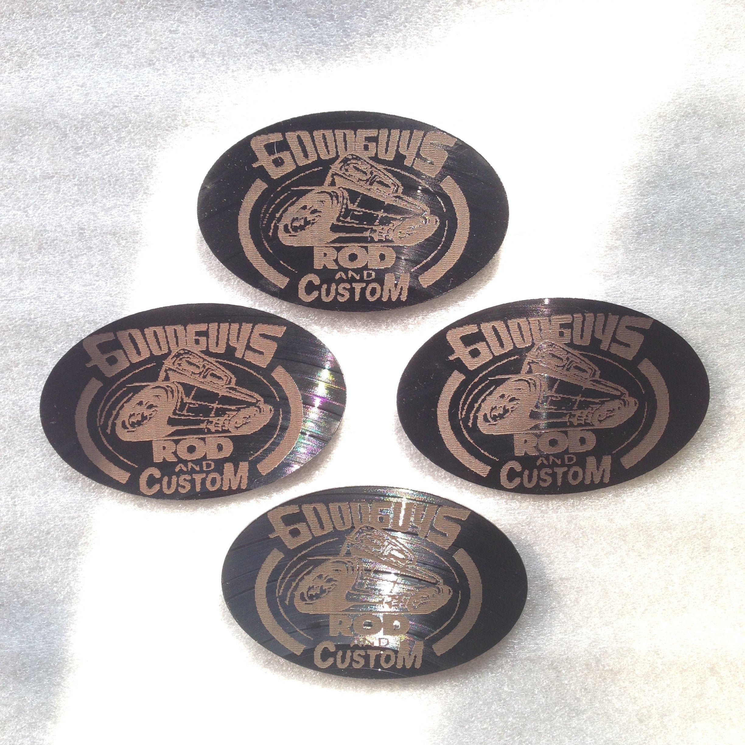 Dessous de Verre, Sous Bocks en Disque Vinyle Recyclé, Découpé et Gravé, Good Guys, Hot Rod, Atd, Nh