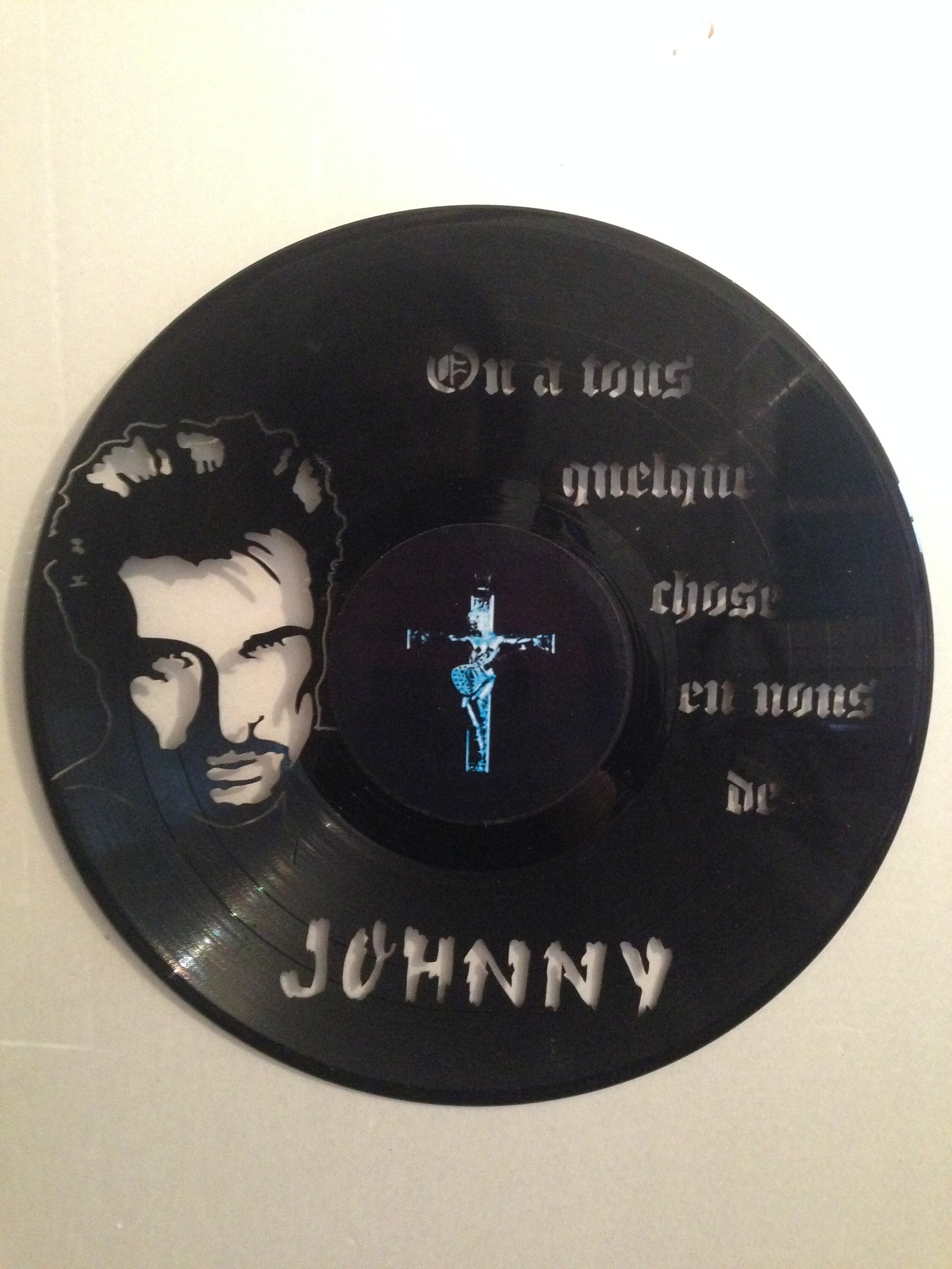 Décoration, Horloge Murale en Disque Vinyle 33 Tours - Johnny Hallyday