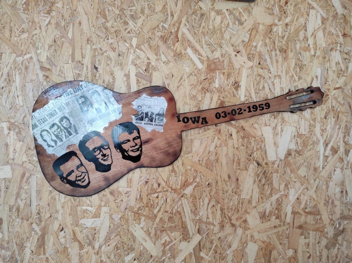 Décoration Murale Bois et Vinyle Guitare, Buddy Holly, Richie Valens The Big Bopper, The Day Music D