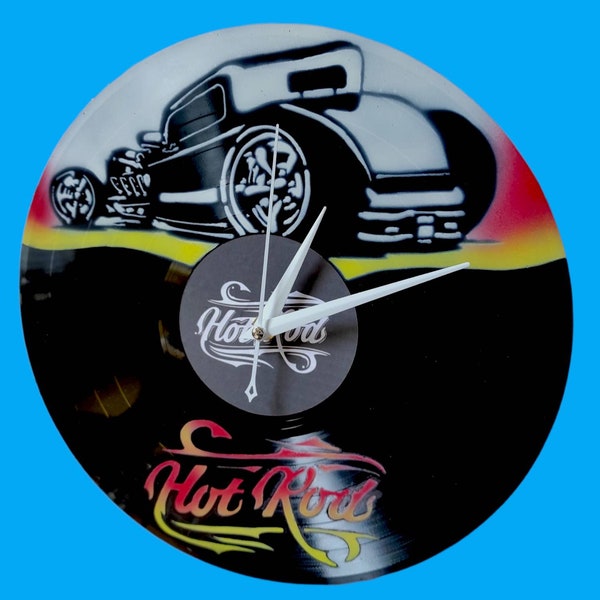 Horloge disque vinyle peint Ford Hot Rod
